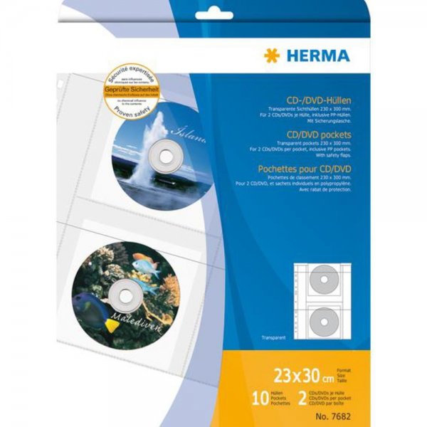 Herma CD-Hüllen transparent für 2 CDs inkl. Papierhülle 10 Stück