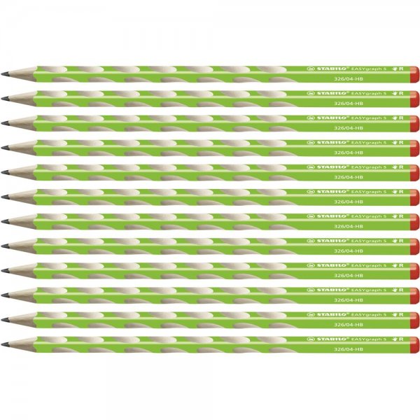 Schmaler Dreikant-Bleistift für Rechtshänder - STABILO EASYgraph S in grün - 12er Pack - Härtegrad HB