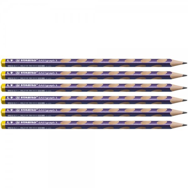 Schmaler Dreikant-Bleistift für Linkshänder - STABILO EASYgraph S Metallic Edition in metallic Violett - 6er Pack - Härtegrad HB