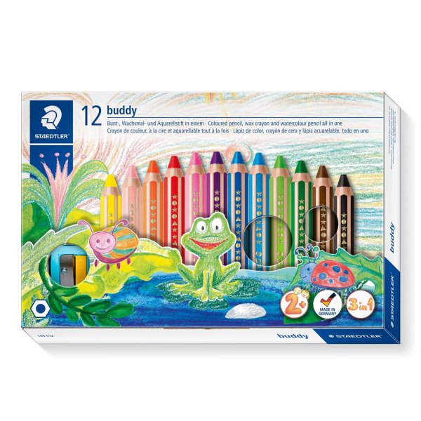 Staedtler 3in1 Buntstifte buddy 12 Farben Wachsmalstift Aquarellstift Kindermalstift