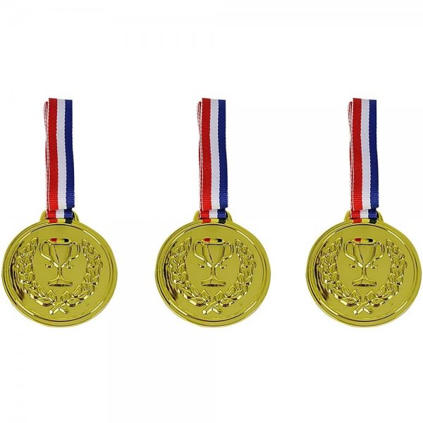 Simba 3 Medaillen zum Umhängen 3 Goldmedaillen Rückseite beschriftbar Mitgebsel Kindergeburtstag