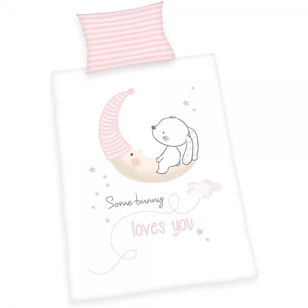 Herding Little Bunny Babybettwäsche 40x60+100x135 cm rosa Baumwolle Hase Bettbezug Kissenbezug