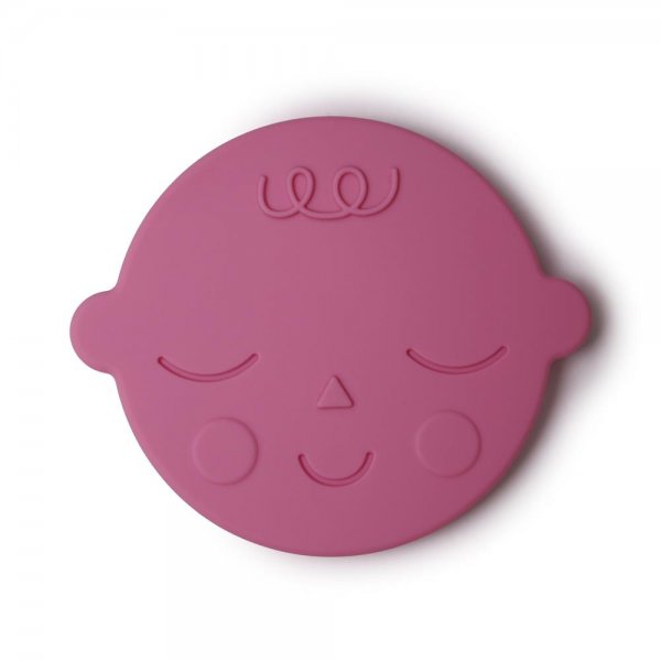 Mushie Beißring Gesicht Rosa Bubblegum aus Silikon Babyspielzeug Zahnungshilfe