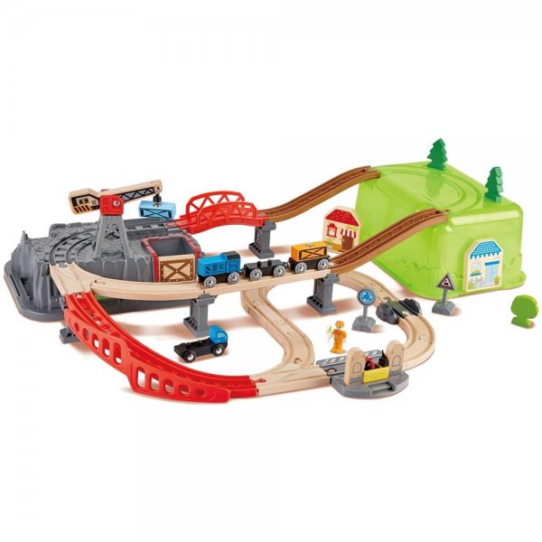 Hape E3764 großes Eisenbahn-Baukasten-Set miit Zug und Figuren Holzspielzeug