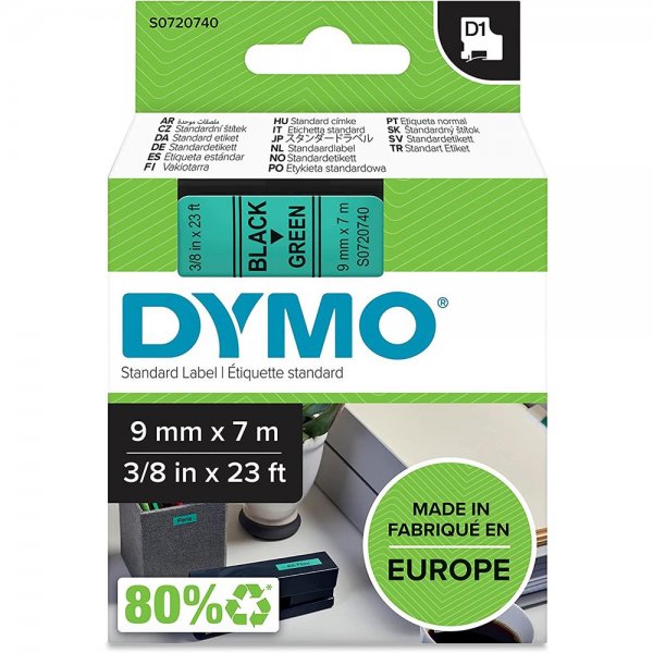 Dymo D1 Etikettenband schwarz auf grün 9 mm x 7 m Schriftband selbstklebend