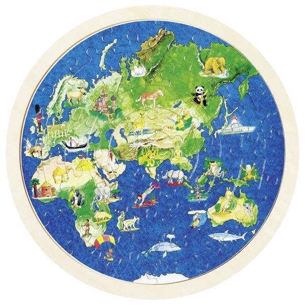 Goki Einlegepuzzle Weltkugel Steckpuzzle Globus Weltkarte beidseitig bedruckt Kinderpuzzle