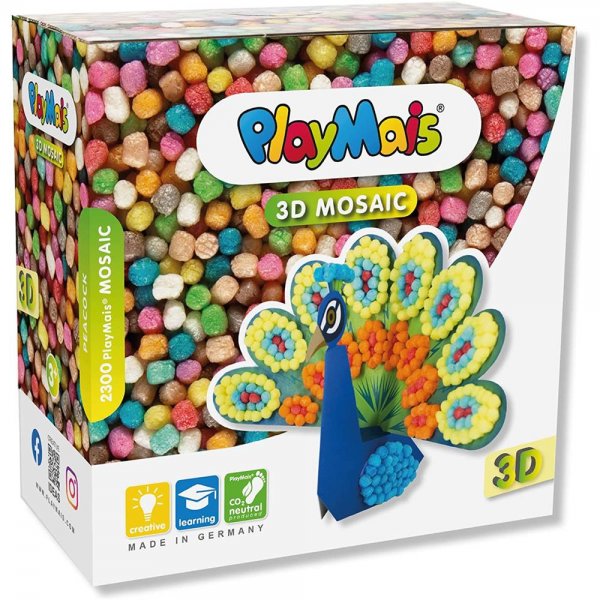 PlayMais Mosaik 3D Pfau 2300 Stk bunt Tiere Figuren kleben basteln kreativ