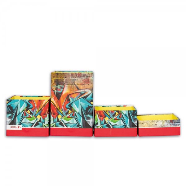 Roth 8x8x2-12cm Stifteköcher Graffiti faltbar 4 verschiedene Größen Magnete Pappe