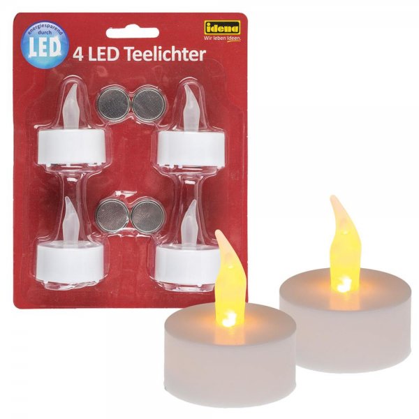 Idena 4 LED Teelichter batteriebetrieben mit flackerndem Licht Stimmungslicht flammenlos