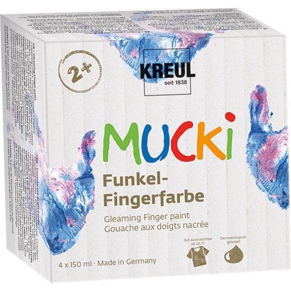 Kreul MUCKI Funkel-Fingerfarbe 4er Set 150 ml Kinder Fingermalfarbe auswaschbar