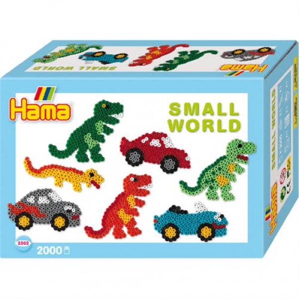 Hama Bügelperlen Geschenkpackung small world blau 2000 Tiere Auto Dino Bügelplatte Stiftplatte