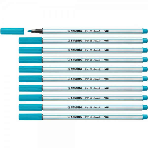 Premium-Filzstift mit Pinselspitze für variable Strichstärken - STABILO Pen 68 brush - 10er Pack - hellblau