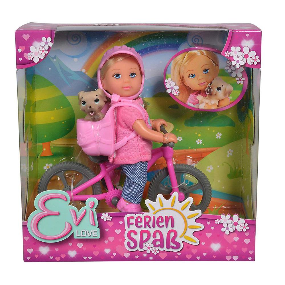 Simba Evi Love Holiday Bike mit Fahrrad und Hund Puppe Puppen Ferienspaß Set 