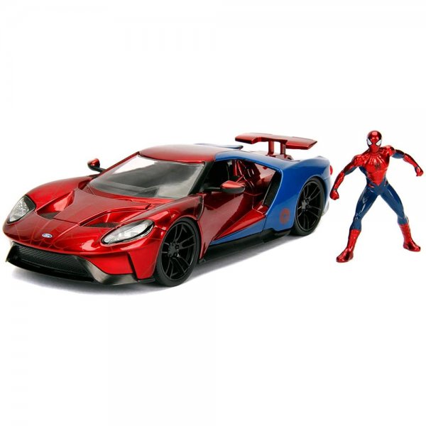 Jada Toys Marvel Spiderman Figur + 2017 Ford GT Modellauto 1:24 Spielfigur Fahrzeug Spielzeugauto