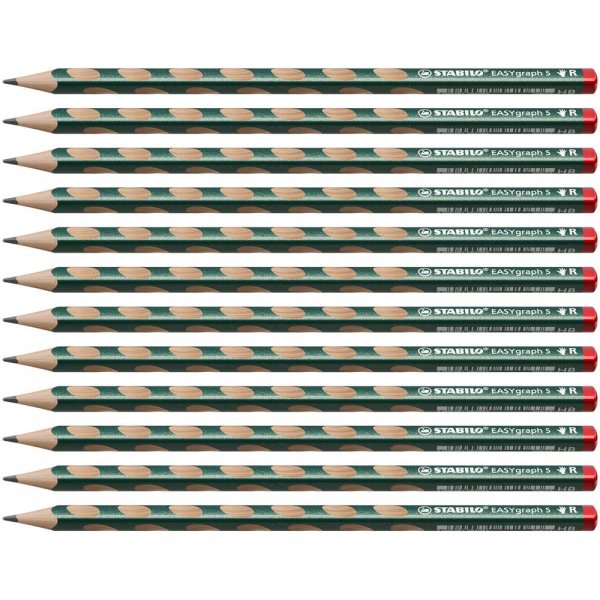 Schmaler Dreikant-Bleistift für Rechtshänder - STABILO EASYgraph S Metallic Edition in metallic Grün - 12er Pack - Härtegrad HB