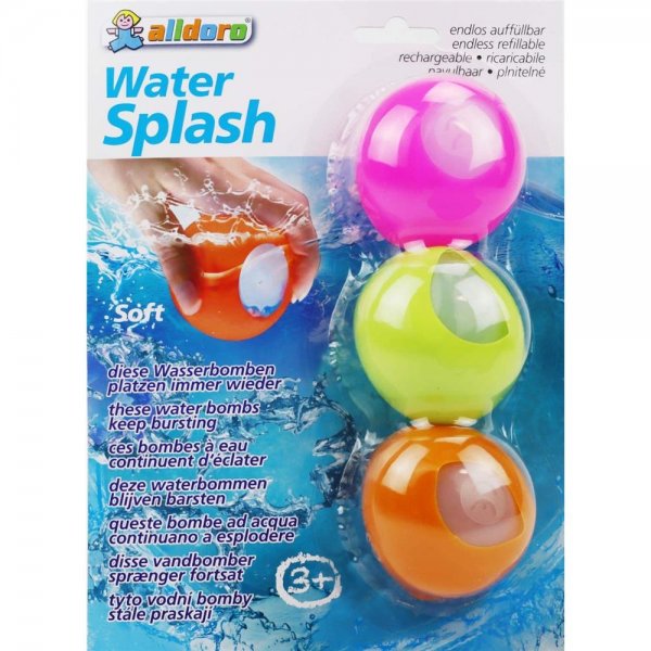 alldoro 60206 - Water Splash 3er Set Wasserbomben, Wasserballons wiederverwendbar & selbstschließend, Wasser Balloon für Garten, Strand & Party, für Kinder ab 3 Jahren & Erwachsene, Farben