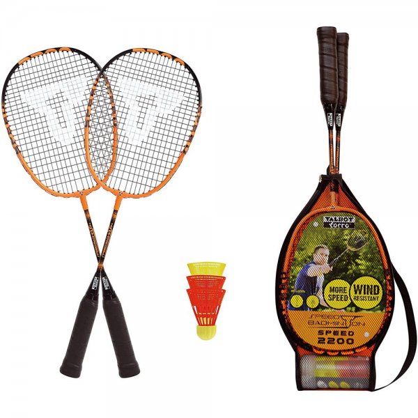 Talbot Torro Badminton Set Speed 2200 Speedbadminton 2 Rackets 3 Bälle mit Tasche auch für Kinder