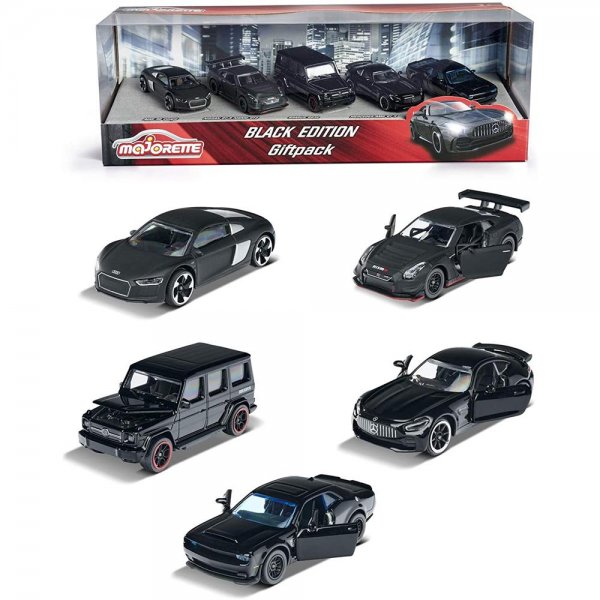 Majorette Black Edition Geschenkset 5 Spielzeugautos mit Federung 7,5 cm Fahrzeuge