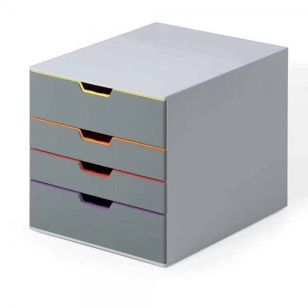 Durable 760427 Schubladenbox A4 (Varicolor) 4 Fächer (mit Etiketten zur Beschriftung) mehrfarbig