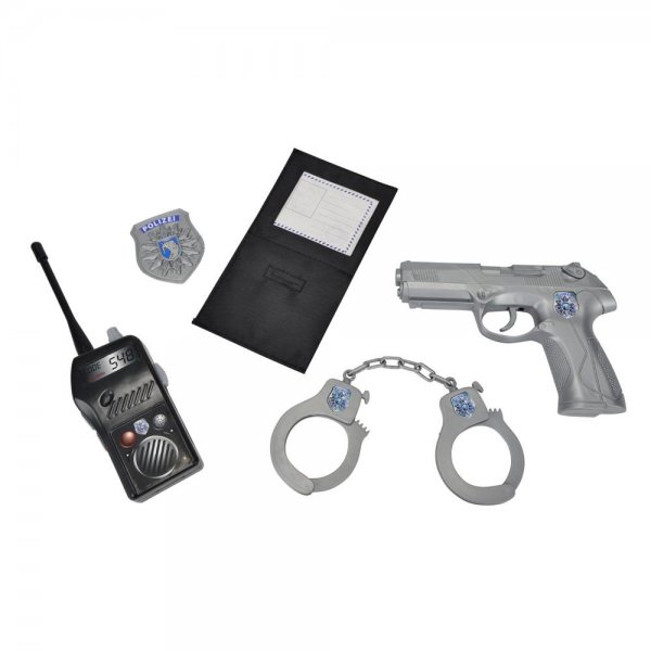 Simba Polizei Basic Set 5teilig, Pistole Funkgerät Polizeimarke Handschellen NEU
