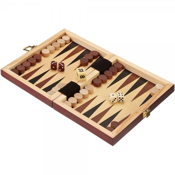 Philos Backgammon Koffer 19 cm Holz Saloniki mini Brettspiel Gesellschaftsspiel Reisespiel