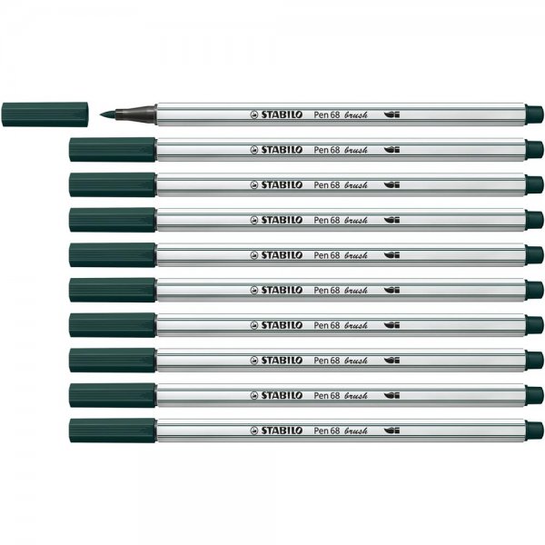 Premium-Filzstift mit Pinselspitze für variable Strichstärken - STABILO Pen 68 brush - 10er Pack - grünerde