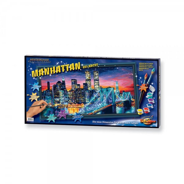 Schipper Malen nach Zahlen Manhattan bei Nacht für Erwachsene inklusive Pinsel und Acrylfarben 40 x 80 cm