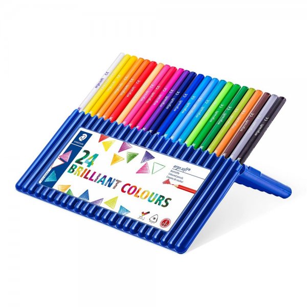 STAEDTLER - ergosoft® 157 SB24 24 Dreikant-Buntstifte Dreikantiger Farbstift in 24 Farben in einer Box