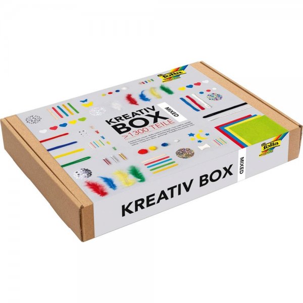 folia Kreativ Box Bastelkiste mit buntem Materialmix zum Basteln und Dekorieren über 1300 Teile