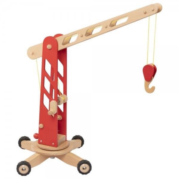 Goki Spielzeug-Kran 67 cm Rot Holz Baustelle Baufahrzeug Baustellenauto Kleinkinderspielzeug