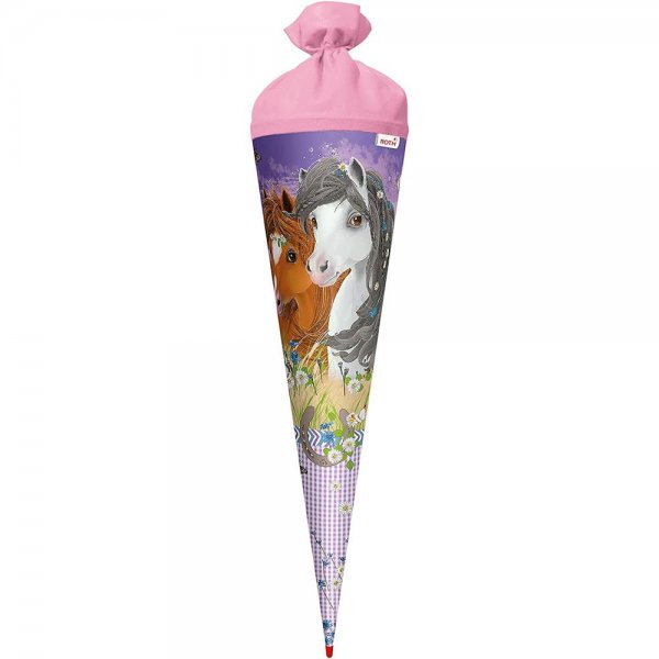 Roth Schultüte Blumenpferde mit Glitter 70cm rund mit Filzverschluss Rosa Zuckertüte