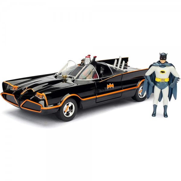 Jada Toys Classic Batmobil 1966 Modellauto 1:24 + Batman Robin Figuren Spielfiguren Fahrzeug Auto