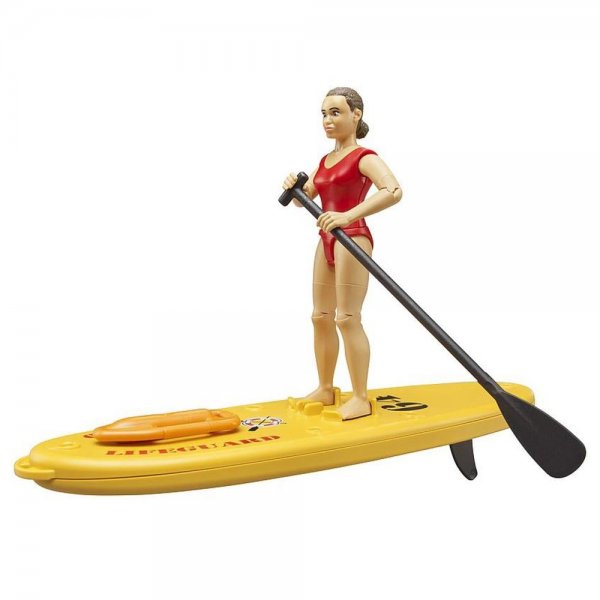 Bruder bworld 62785 Life Guard mit Stand up Paddle Rettungsschwimmerin Spielfigur mit Paddel