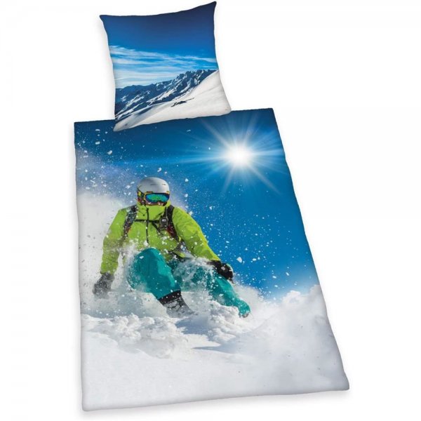 Herding Skifahrer Bettwäsche 80x80+135x200 cm Bettbezug Kissenbezug atmungsaktiv Baumwolle