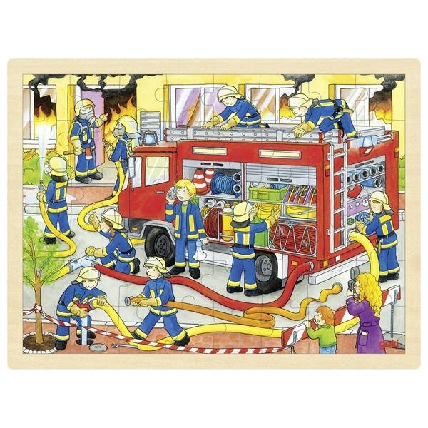 Goki Einlegepuzzle Feuerwehreinsatz Steckpuzzle Holzspielzeug Fahrzeuge Kinderpuzzle