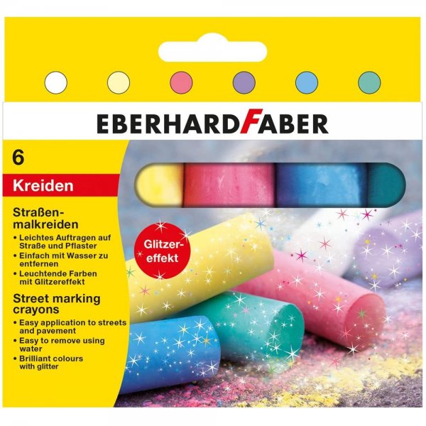 Eberhard Faber 526504 Straßenmalkreide Glitzer 6er Etui leuchtende Farben
