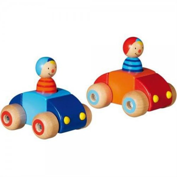 Goki Fahrzeuge mit Männchen, verschiedene Farben, aus Holz gerfertigt, 1 Stück