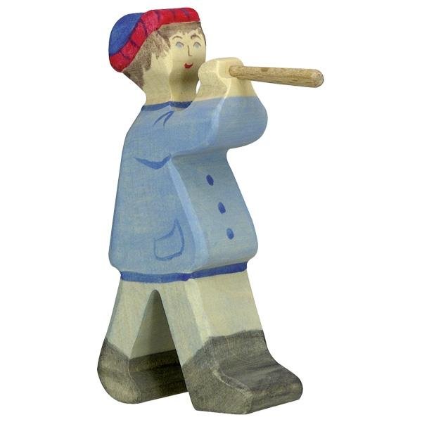 Holztiger Hirte mit Flöte 2 Holzfigur Dekoration Spielzeug Figur Holzspielzeug