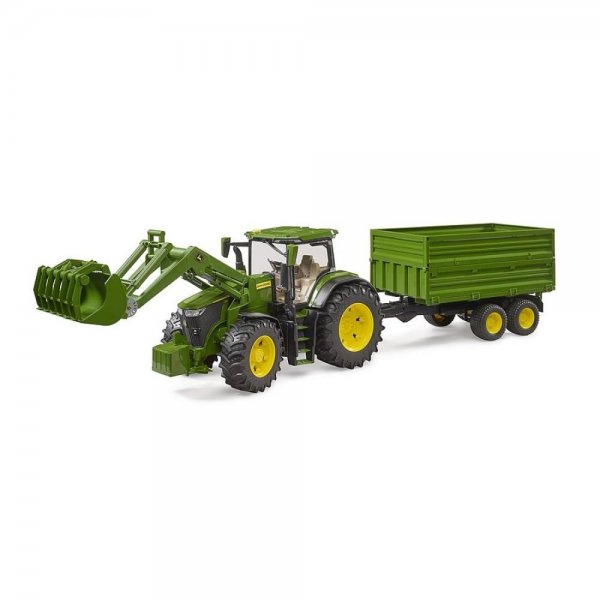 Bruder Traktor John Deere 7R 350 mit Frontlader und Anhänger Grün Spielzeugtraktor