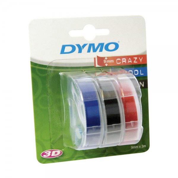 Dymo 3er Set Prägeetiketten 9 mm x 3 m blau/schwarz/rot