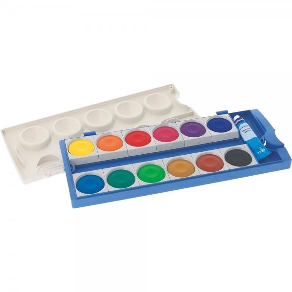 Pelikan Deckfarbkasten K12® eco mit 12 Farben und Deckweiß Malkasten Schulmalfarben