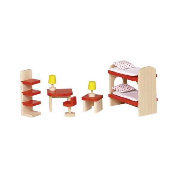 Goki Puppenmöbel Kinderzimmer Puppenmöbelset basic Holzspielzeug Rollenspielzeug