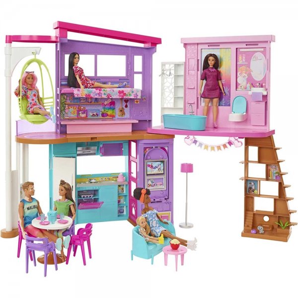Mattel Barbie Malibu Ferien-Haus klappbar Puppenhaus mit Möbeln und diversen Zubehör