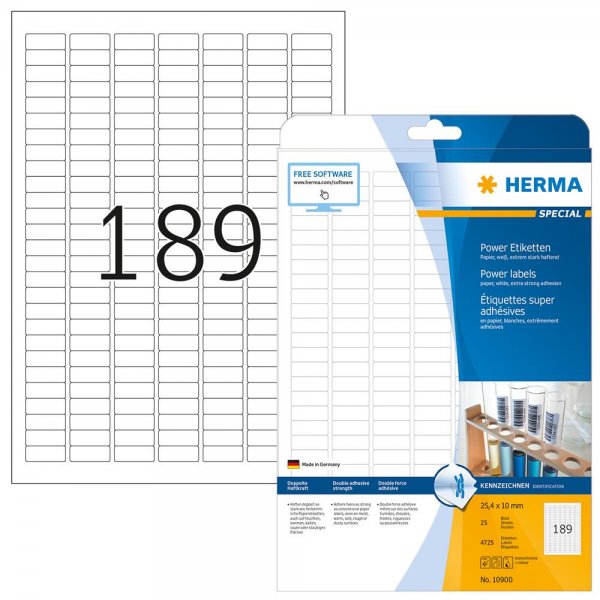 HERMA 10900 Power-Etiketten A4 25,4 x 10 mm weiß extrem stark haftend selbstklebend