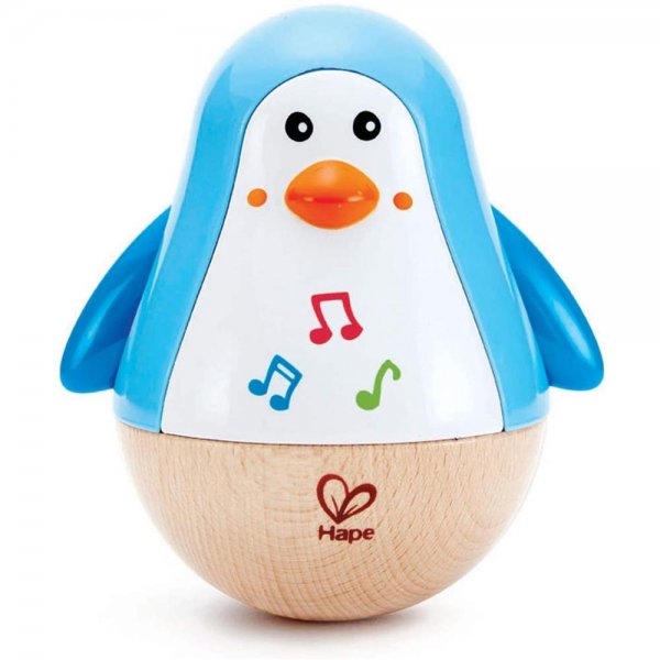 Hape E0331 Stehauf-Pinguin Stehaufmännchen mit Klang blau Babyspielzeug Holzspielzeug