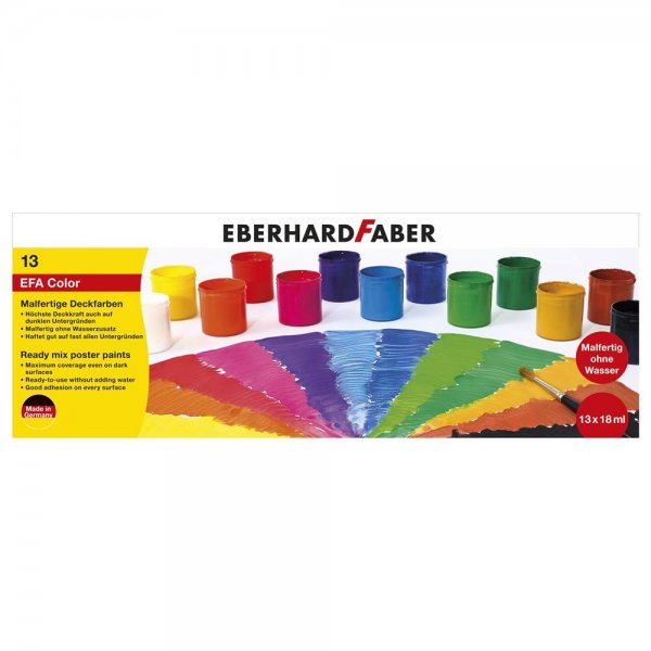Eberhard Faber 575613 Malfertige Deckfarben, 13 Näpfe mit je 18 ml Farbe, bunt