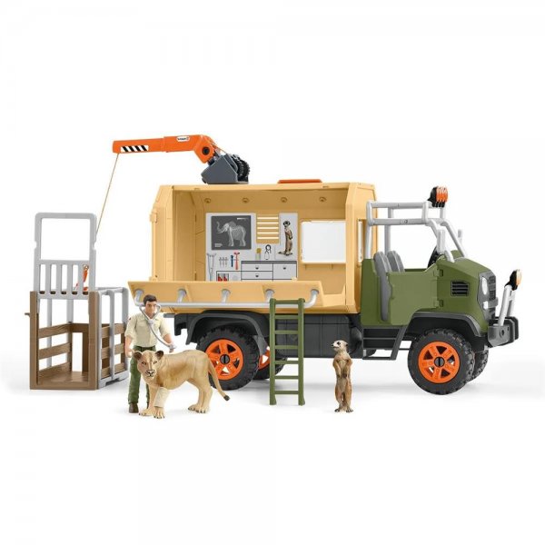 Schleich Wild Life Großer Truck Tierrettung Spielzeugauto Safari Spielfigur Ranger Löwe Erdmännchen