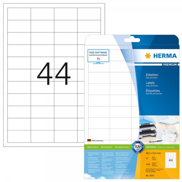 HERMA 5051 PREMIUM Etiketten A4 48,3 x 25,4 mm weiß permanent haftend