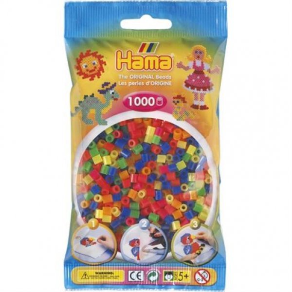 Hama 207-51 - Bügelperlen im Beutel ca 1000 Stück neon-Mix Bastelzubehör bunt basteln Jungen Mädchen
