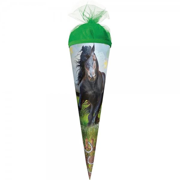 Roth Schultüte Pferd 35cm rund mit Tüllverschluss Grün Zuckertüte für Schulanfang